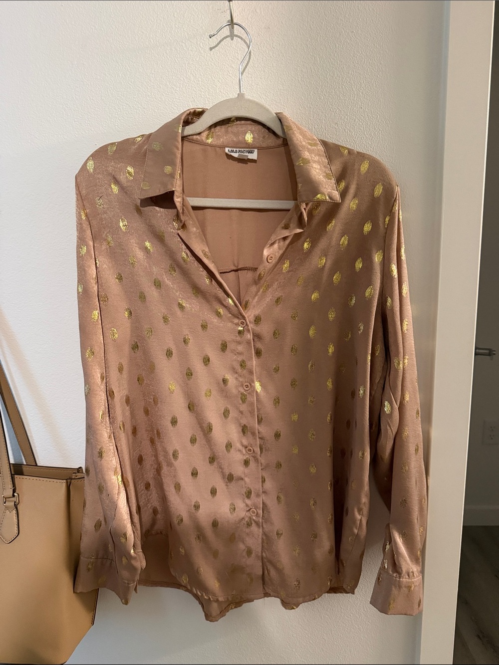 Rose Gold Metallic Dot Button Down Shirt